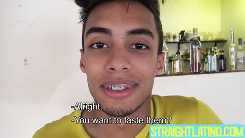 Venezuelan cutie Nicolas crowds his hungry mouth with two uncut cocks