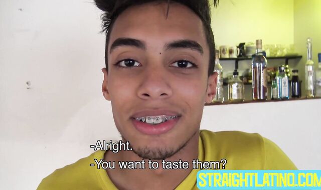 Venezuelan cutie Nicolas crowds his hungry mouth with two uncut cocks