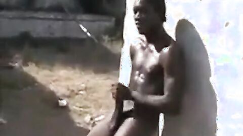 African Men Jerk Off Outdoors for Cash