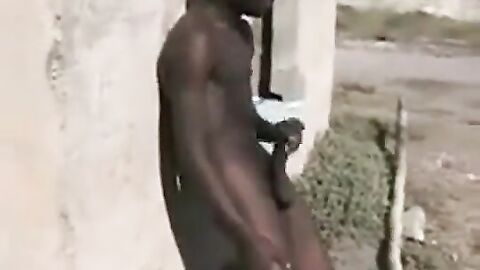 African Men Jerk Off Outdoors for Cash