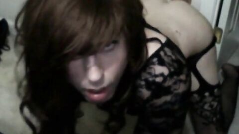 Big Dildo Bareback with a Skinny Crossdresser