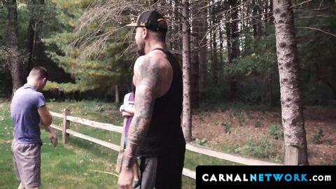 Trainer Dolf's raging boner with a black cock ring makes it way to Ian Levine's anus