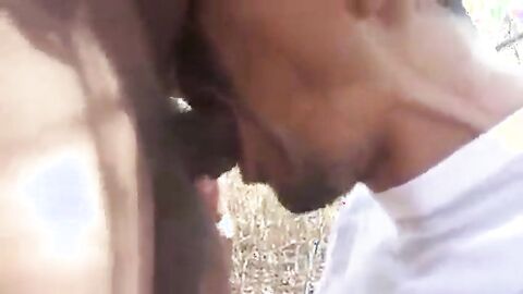 Black Guy Sucks Old Man's Cock Outdoors