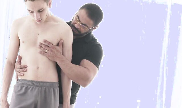 Bearded daddy loves rimming and bareback fucking with hot twink Tyler Tanner to relie