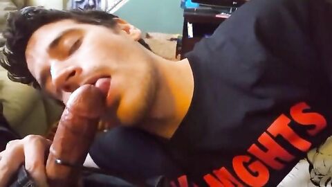 Big-Cock Blowjob and Handjob on the Couch