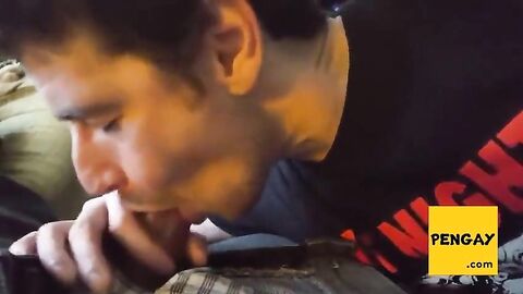 Big-Cock Blowjob and Handjob on the Couch