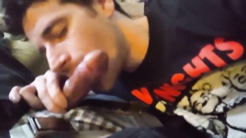 Big-Cock Blowjob and Handjob on the Couch