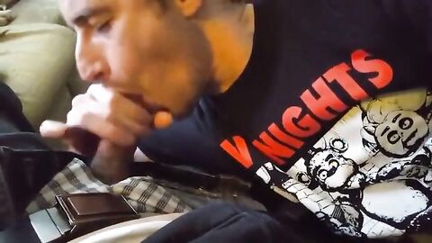 Big-Cock Blowjob and Handjob on the Couch