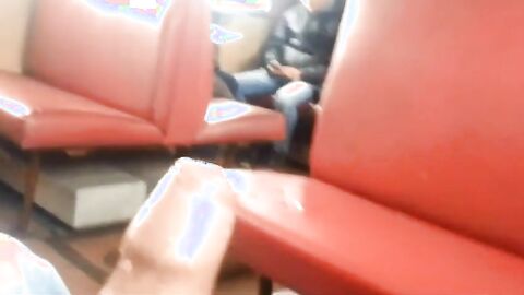 Twink Masturbates and Cums Hard on Train with Big Cock