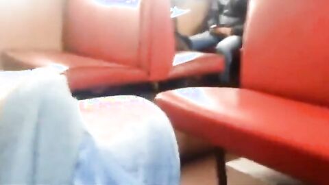 Twink Masturbates and Cums Hard on Train with Big Cock
