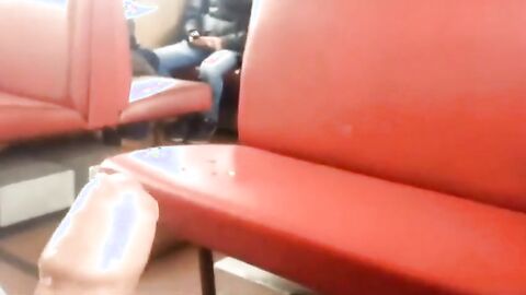 Twink Masturbates and Cums Hard on Train with Big Cock