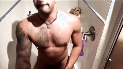 Big-cock Latin amateurs bareback anal in the shower after the gym.