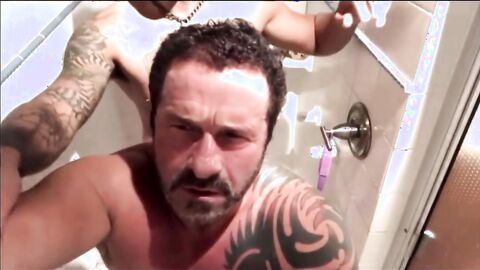 Big-cock Latin amateurs bareback anal in the shower after the gym.