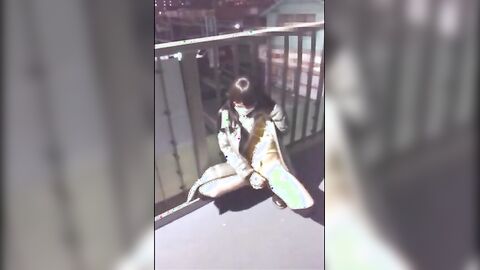 Asian Crossdresser Cums Outside