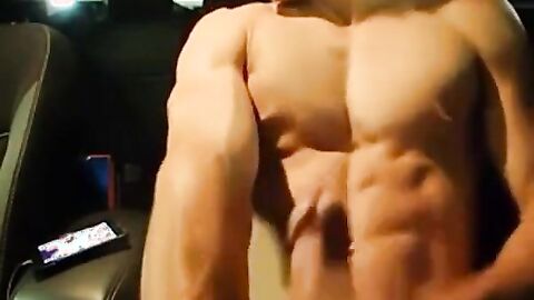 Big-Cocked Man Strokes in Car While Watching Porn
