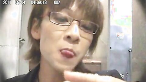 Asian Crossdresser Masturbates in a Public Bathroom