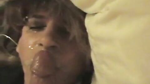 Crossdresser Gets a Mouthful of Cum