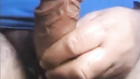 Daddy shows off his thick uncut cock on webcam