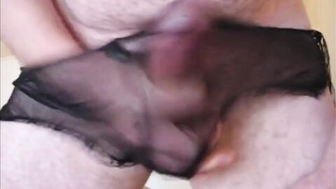 Cum on My Black Panties - Gay Crossdresser Handjob