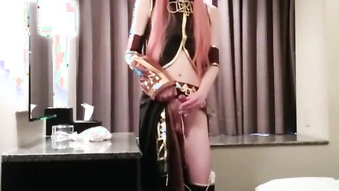 Asian Crossdresser Cums Cosplaying