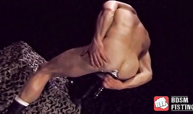 Muscular stud fist fucks himself and masturbates for cum