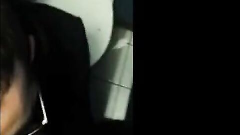 Bearded Guy Sucks Interracial Cock in a Public Restroom