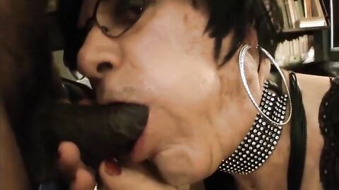 Mature Tranny's Interracial Blowjob Caught on Cam