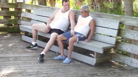 Daddies Have Outdoor Fun in Public Park