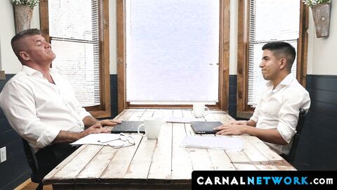 Latin boss gets a blowjob treat from big dick twink Milo Miles in his office