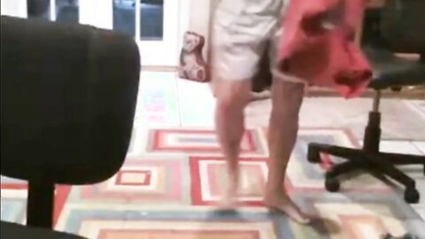 Fat Daddy Strips and Strokes on Webcam