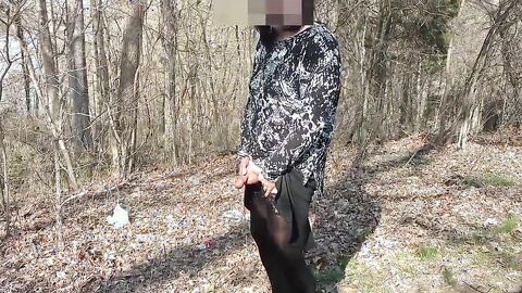 Outdoor Crossdresser Jane Plays with Sex Toy