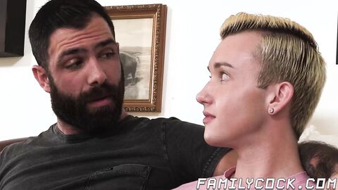 Blonde cutie Ryan Evans spends his day sucking juicy hotdogs from two hunks