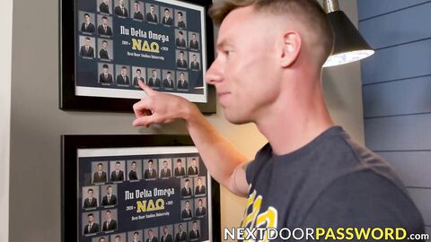 Brawny Justin Mathews and Evan Knoxx fucked the mouth and ass of Trevor Brooks in a f