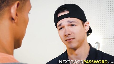 Black Aj Sloan gobbles on the enormous dick of hunk Jayden Marco before a hot interra