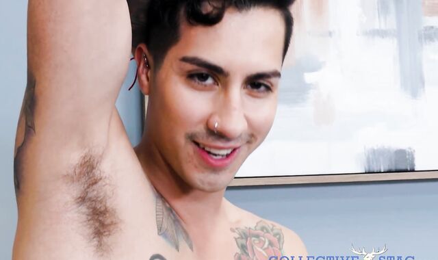 tattooed dude Kian Kane plays with his butt hole while jerking off