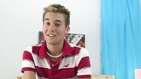 Petite gay Devin Becker plays with dildo while jerking off