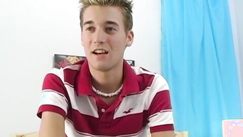 Petite gay Devin Becker plays with dildo while jerking off