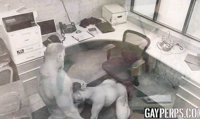 Muscled perp Jaxon Valor strokes the hairy officers big cock to avoid getting jailed
