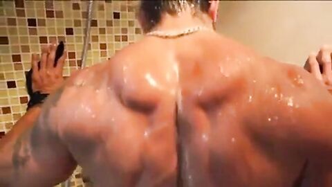 Muscle hunks stroke their big cocks and cum hard.