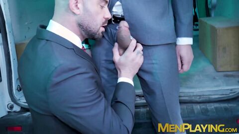 Suited Bruno Max hard banged sexy Jonathan Miranda in the back of the car