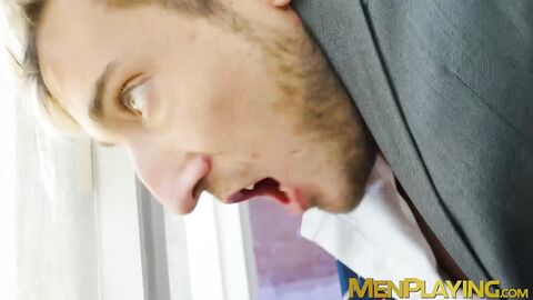 Sloppy blowjob and wet anal fucking by suited Justin Jett and Mika Ayden
