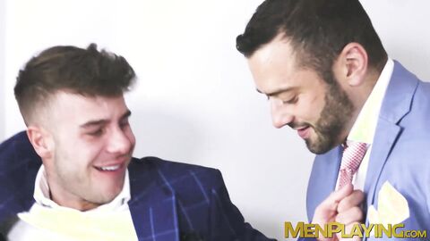 Horny Allen King receives a deep doggystyled from suited Drew Valentino