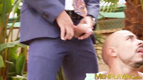 Wet ass fucking in a pool party by suited Gustavo Cruz and Alan Vicenzo