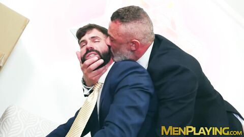 Sloppy blowjob and hot ass pounding by suited Dani Robles and Adam Franco