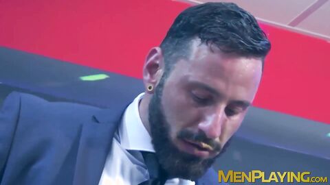 Sexy Robbie Rojo let suited Antonio Miracle rimmed and fucks his big ass