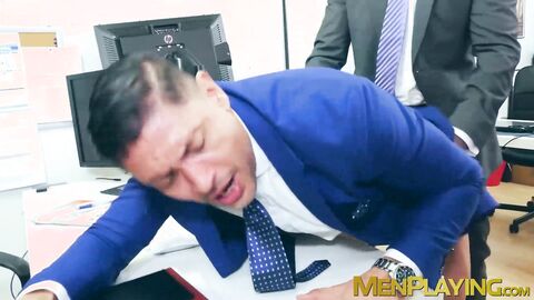 Wild flip flop fuck in the office by suited John Rodriguez and Justin Jett
