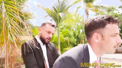 Wet ass pounding in the poolside by suited buddies Damon Hear and Sir Peter