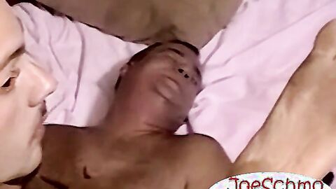 Attractive inked teen masturbates during an interview