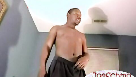 Black dude with dadbod sucks skinny dick while jerking off