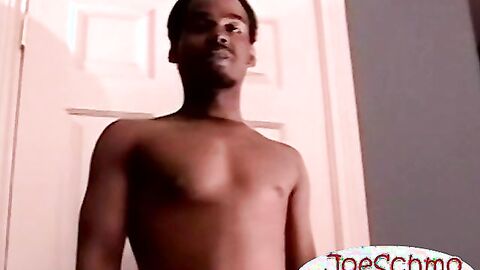 Black amateur dude shoots off thick cum by stroking his BBC
